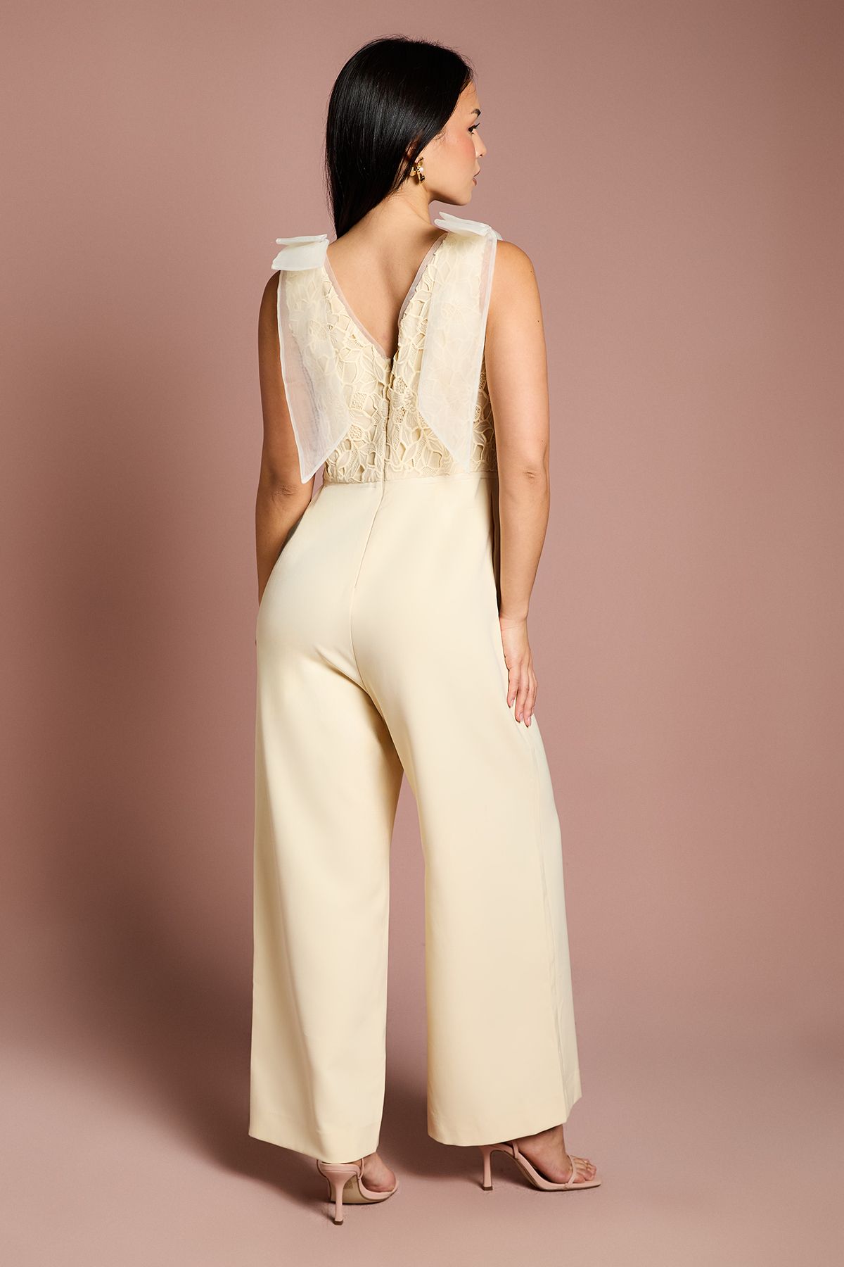 Coast Petite Bow Shoulder Lace Jumpsuit Lemon image 3