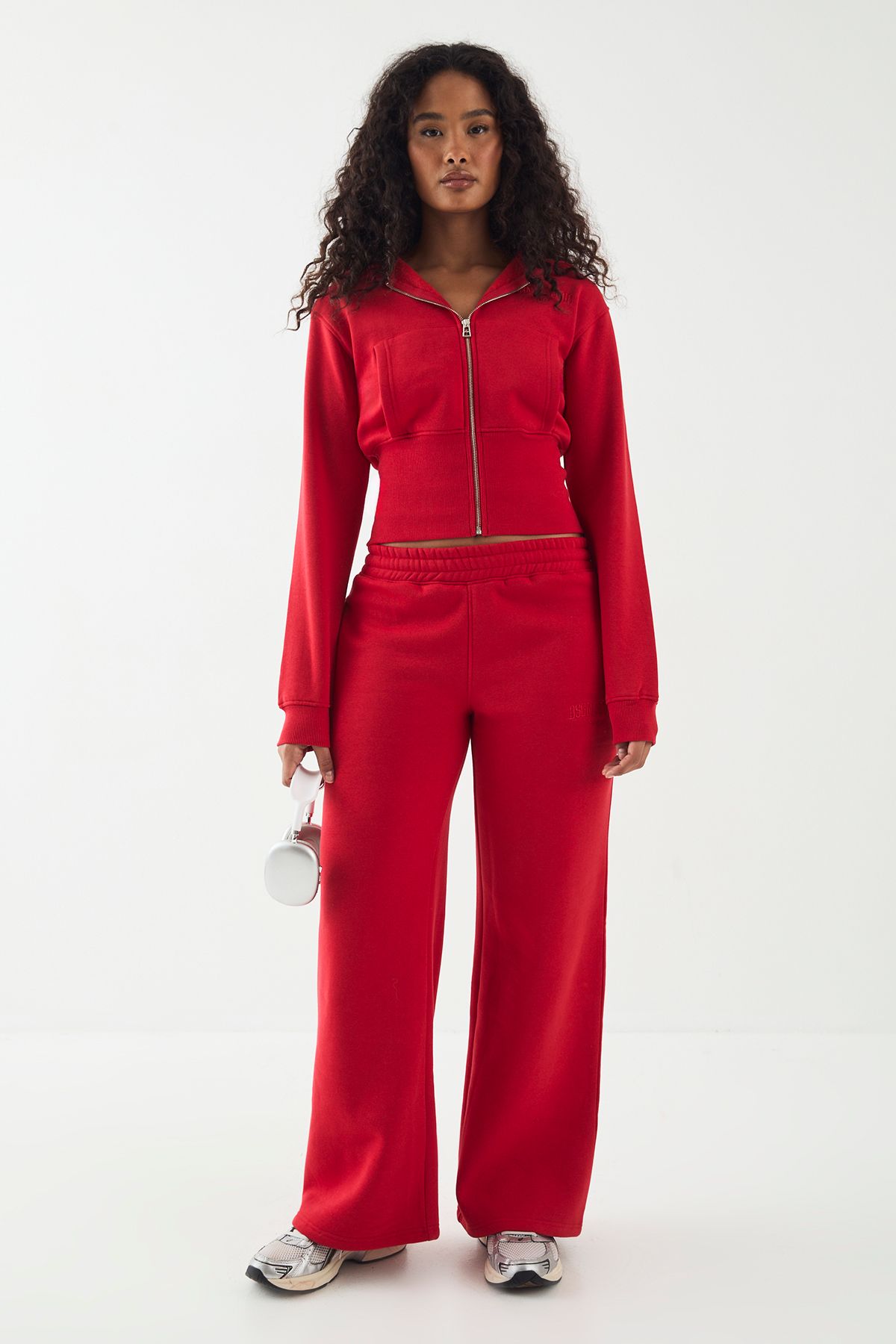 DSGN Studio DSGN Studio Embroidered Deep Hem Zip Through hoodie Red image 5