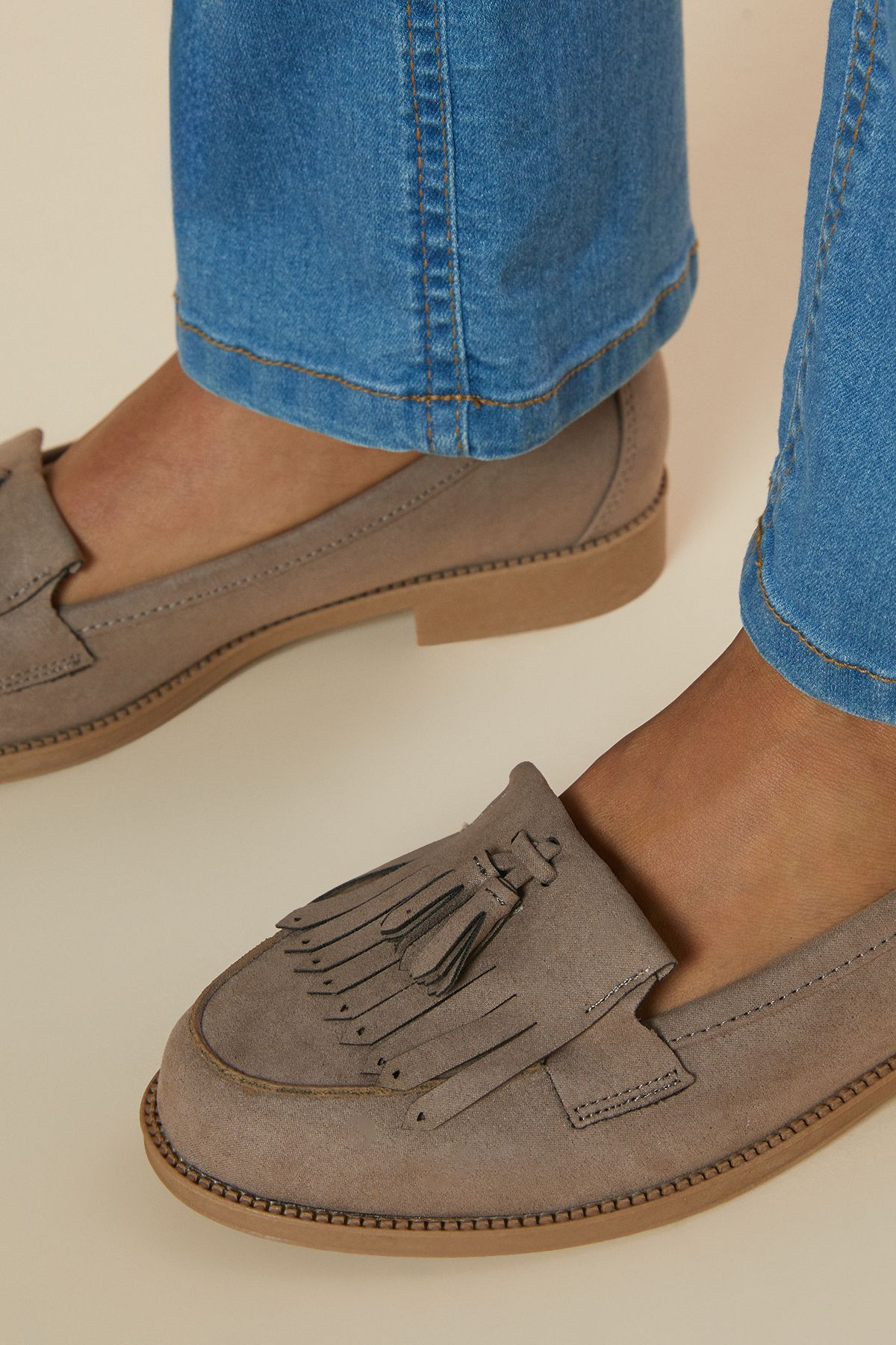 Dorothy Perkins Wide Fit Leigh Fringe Loafers Taupe image 4