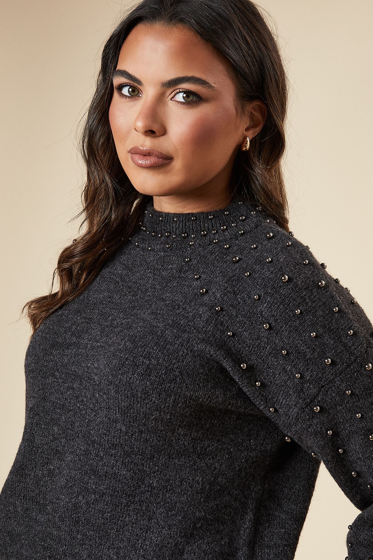 Dorothy Perkins Beaded Shoulder Jumper Charcoal image 2