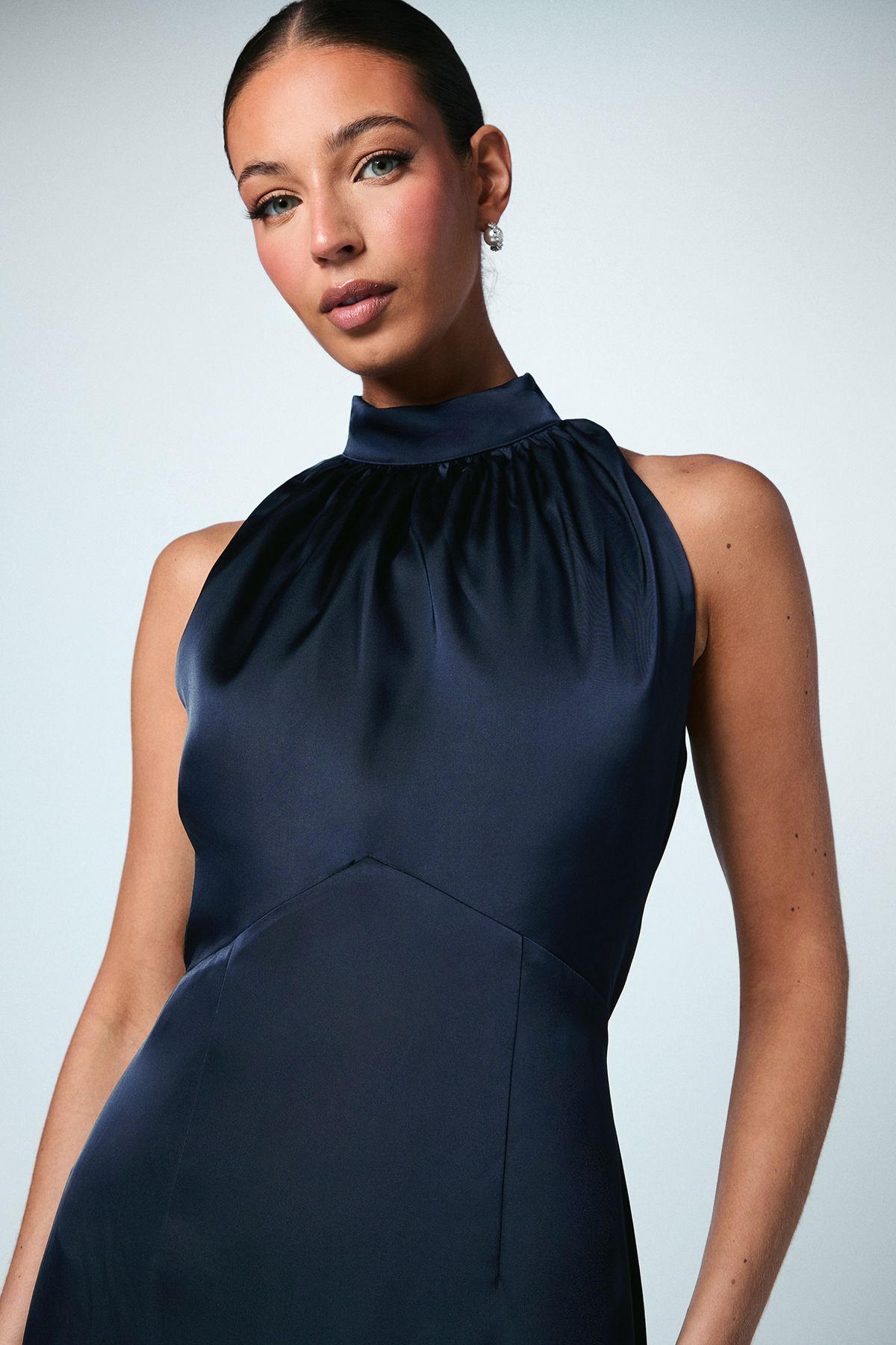 Coast Satin Halterneck Maxi Bridesmaid Dress Navy image 4