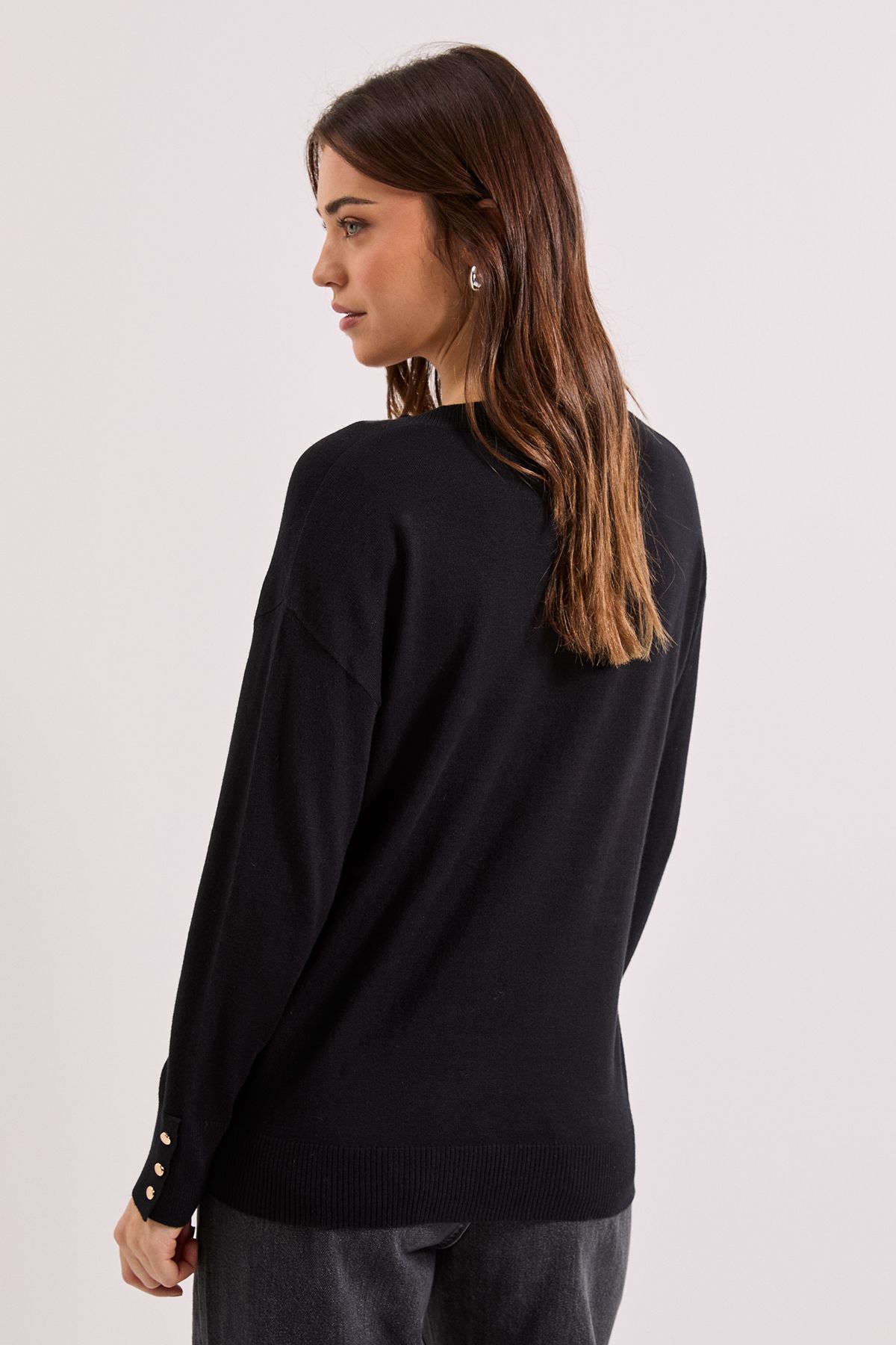 Dorothy Perkins Black V Neck Button Cuff Jumper Black image 3