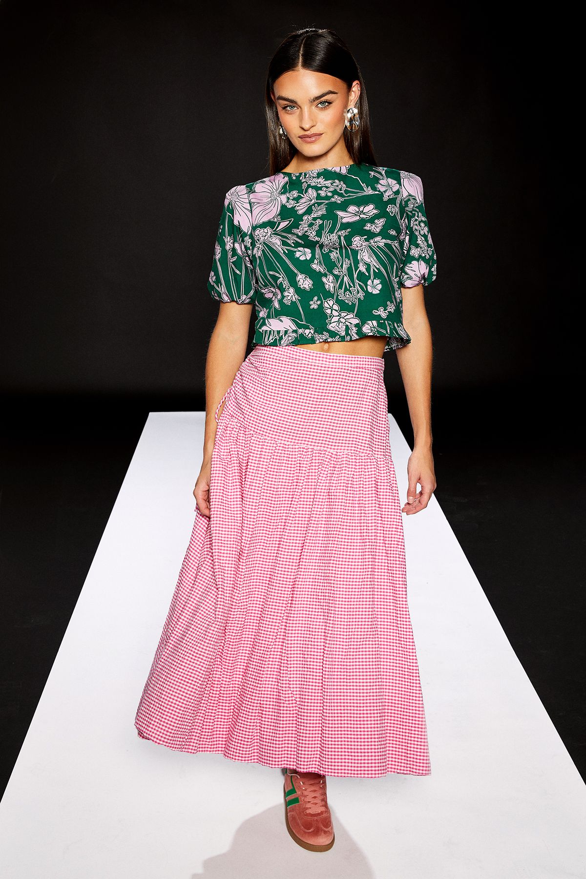 Warehouse Runway 1.8.1.8 Gingham Puffball Midi Skirt Pink