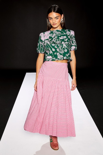 Warehouse Runway 1.8.1.8 Gingham Puffball Midi Skirt Pink
