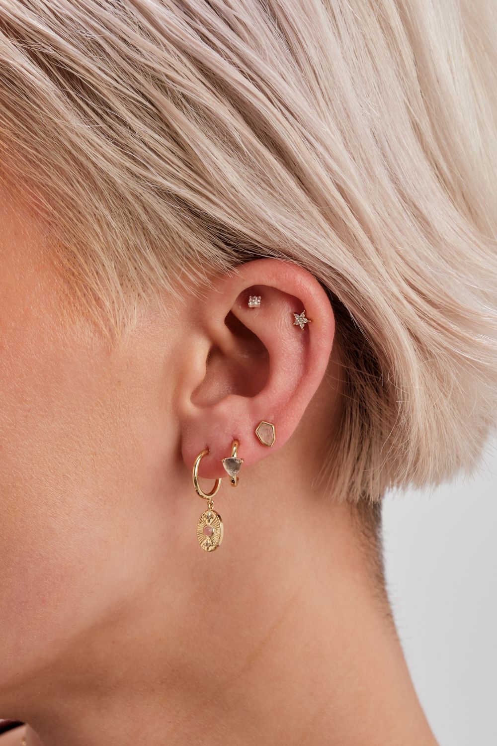 Inicio 14K Real Gold Plated Recycled Rose Quartz Hoop Earrings image 2