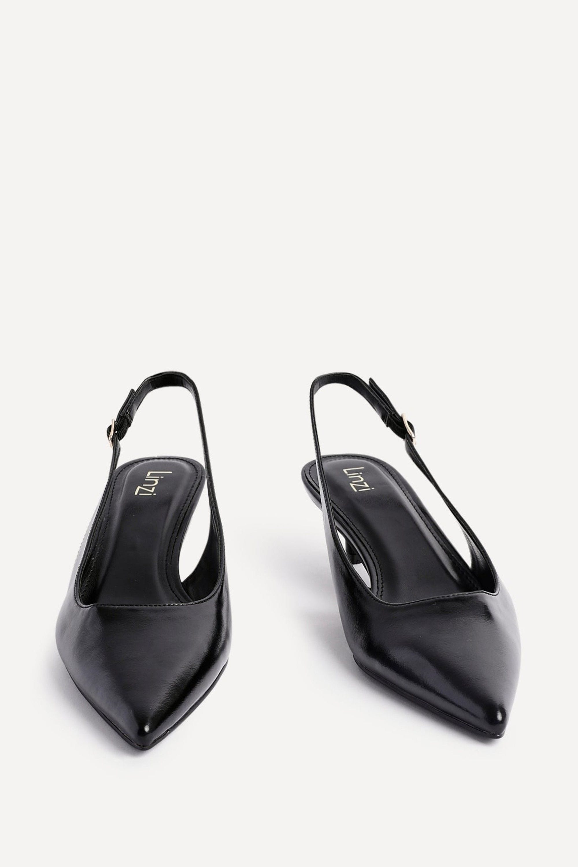 Linzi Elvira Black Faux Leather Slingback Kitten Court Heels image 3