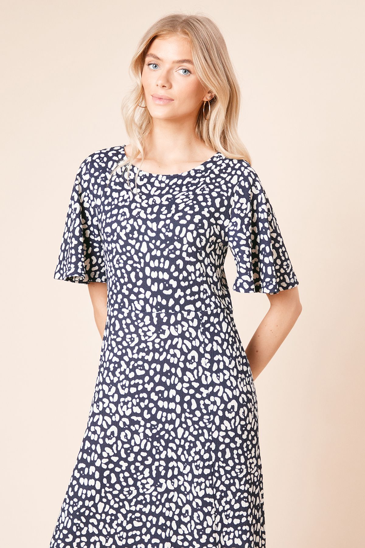 Dorothy Perkins Navy Leopard Angel Sleeve Midi Dress Leopard image 3