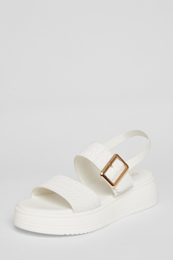 Quiz White Buckle Flatform Sandals