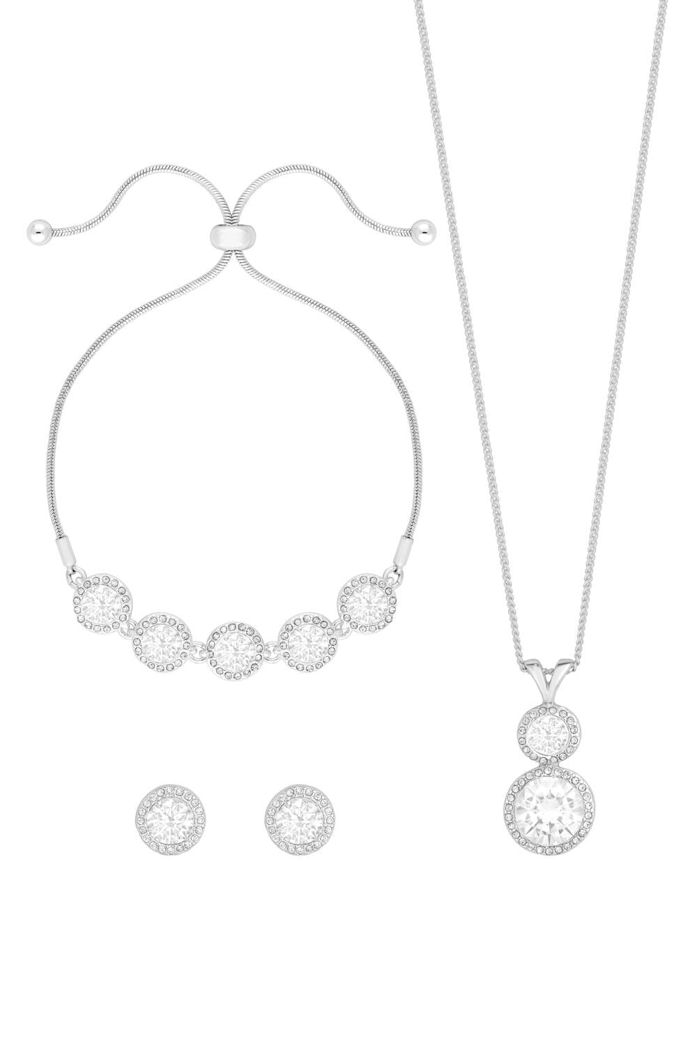 Jon Richard Silver Plated Crystal Halo Double Solitaire Trio Set - Gift Boxed image 2