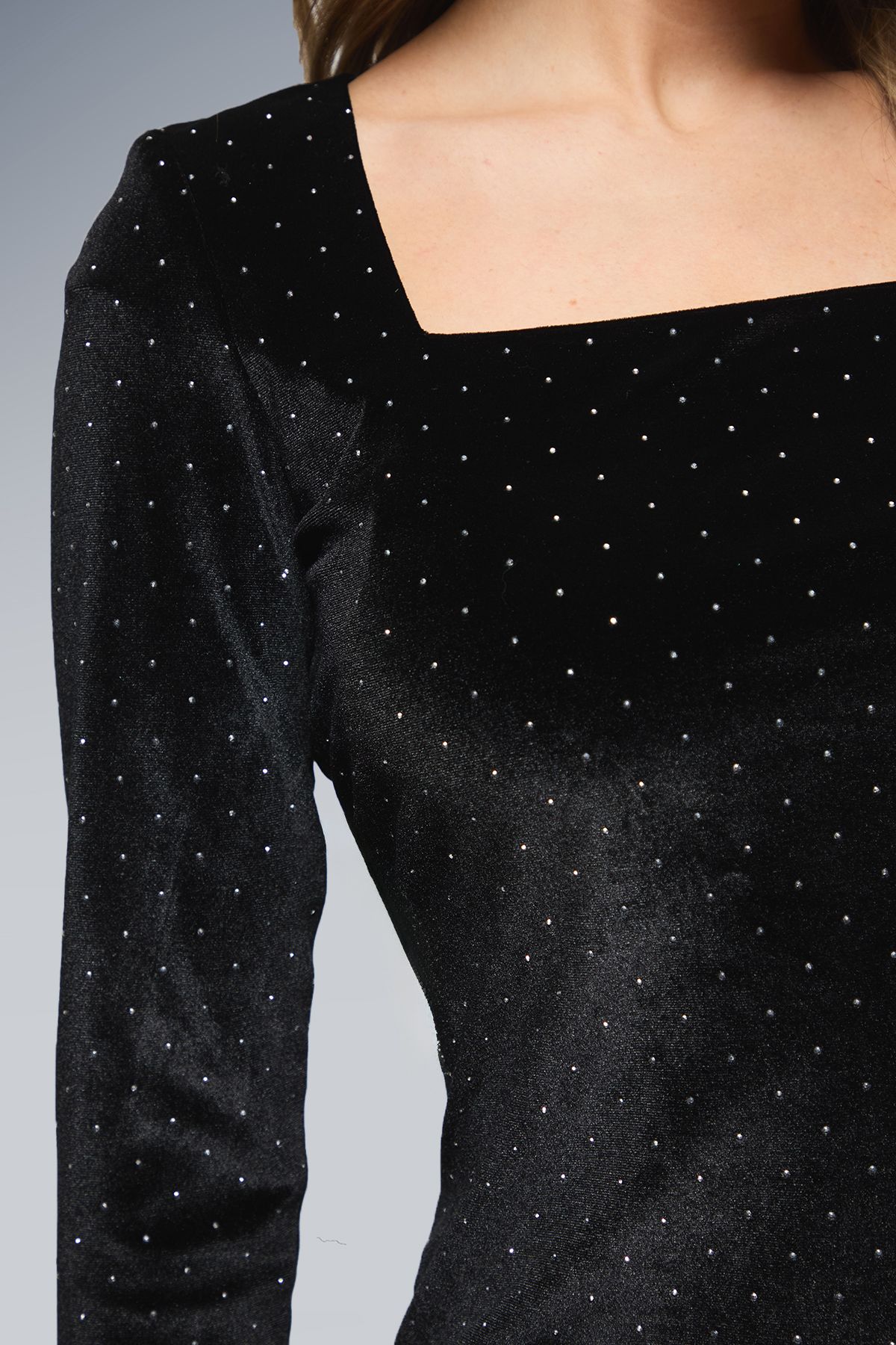 Dorothy Perkins Velvet Stud Square Neck Mini Dress Black image 5