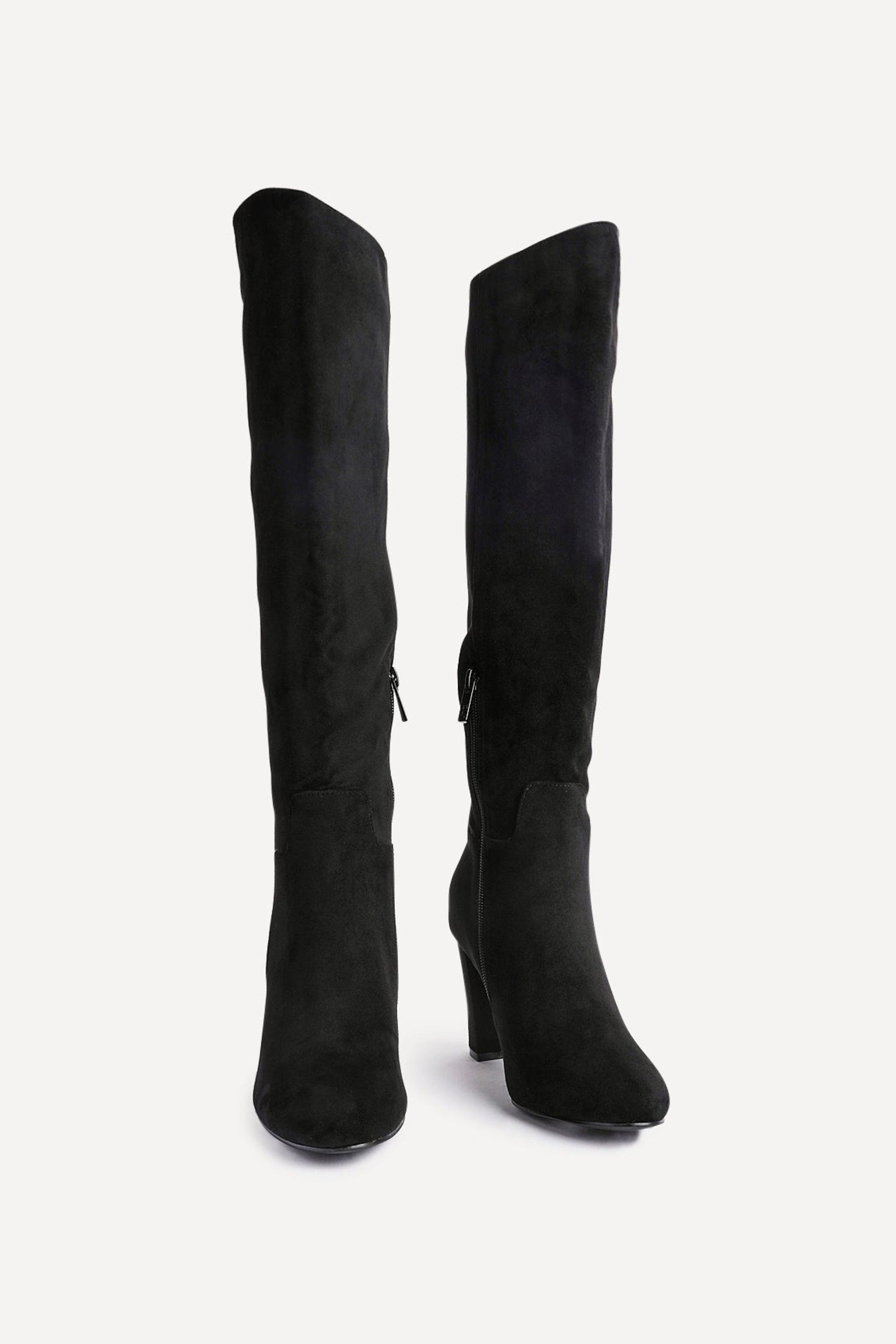 Linzi Claim Black Faux Suede Knee High Block Heeled Boot image 3