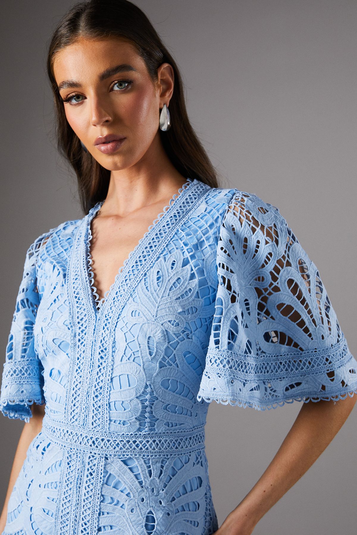 Coast Placement Lace Hanky Hem Dress Blue image 4