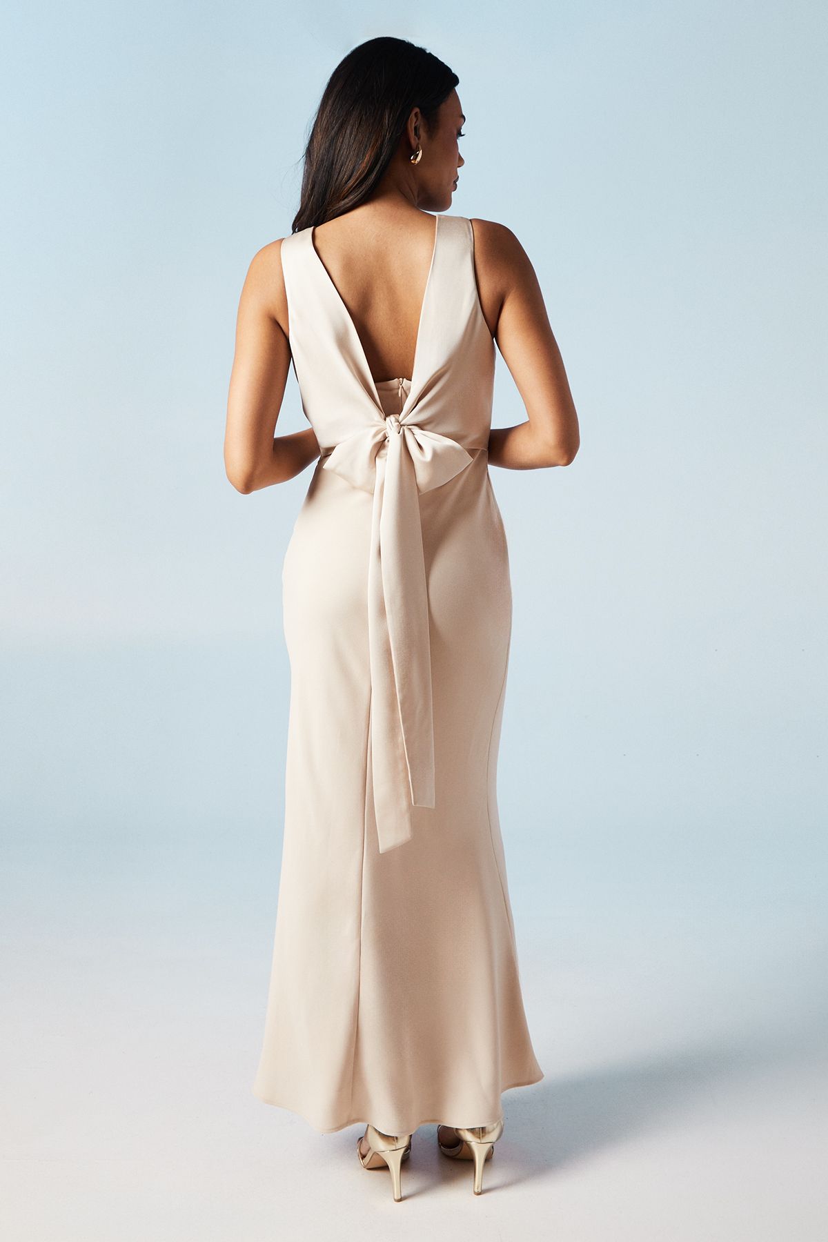 Coast Tie Back Detail Satin Bridesmaid Dress Champagne image 3