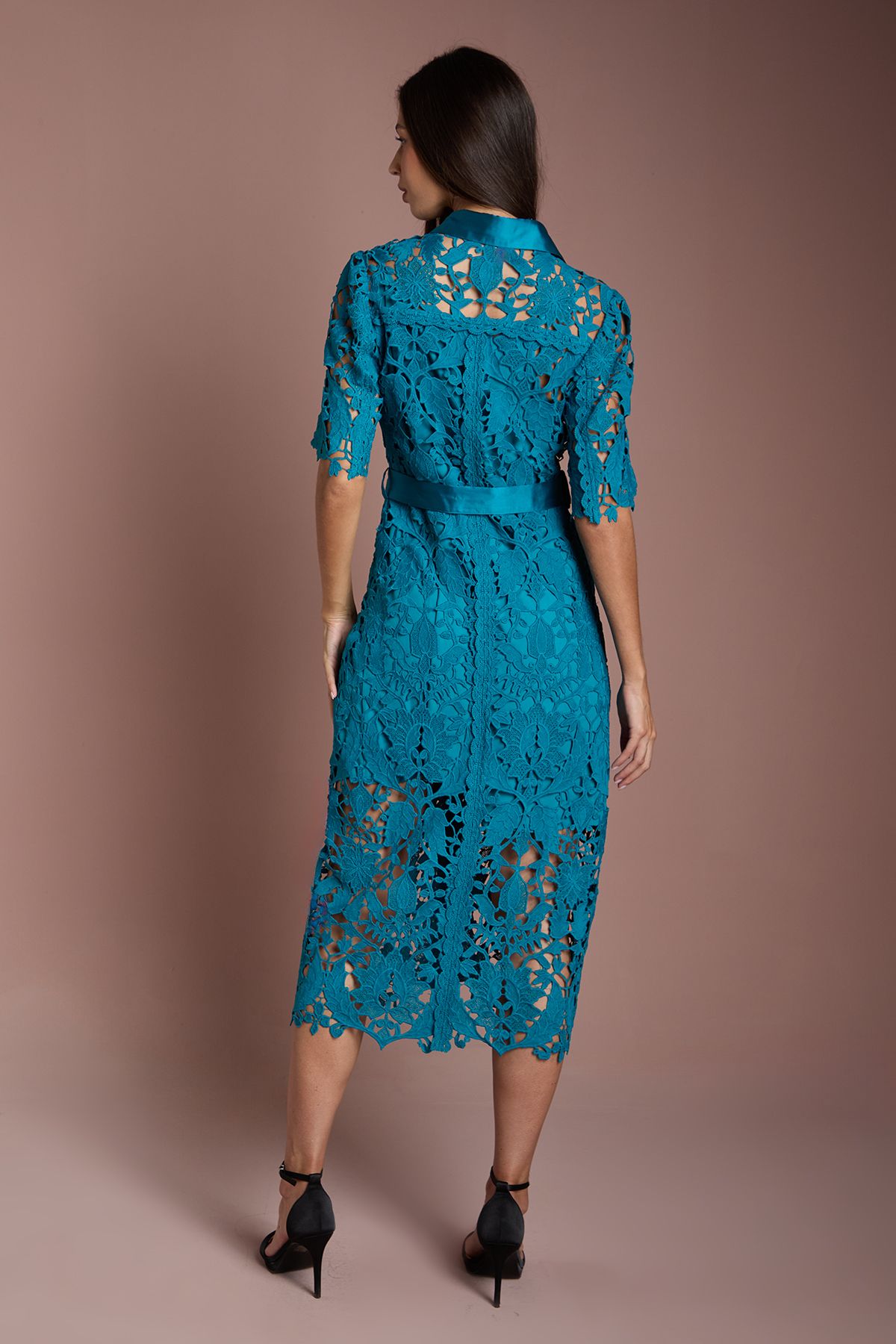 Coast Lace Shirt Dress With Short Sleeves Teal image 3