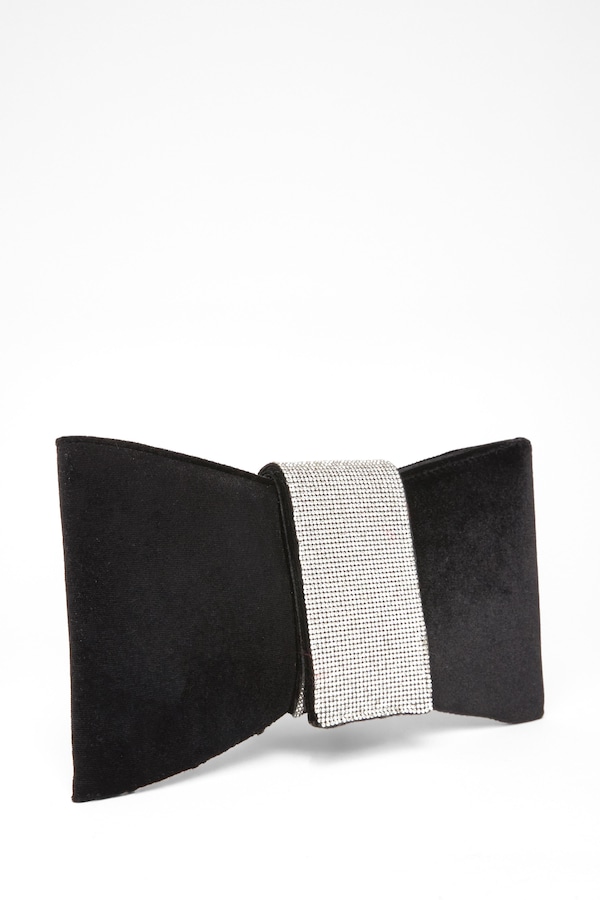 Quiz Black Diamante Bow Clutch Bag