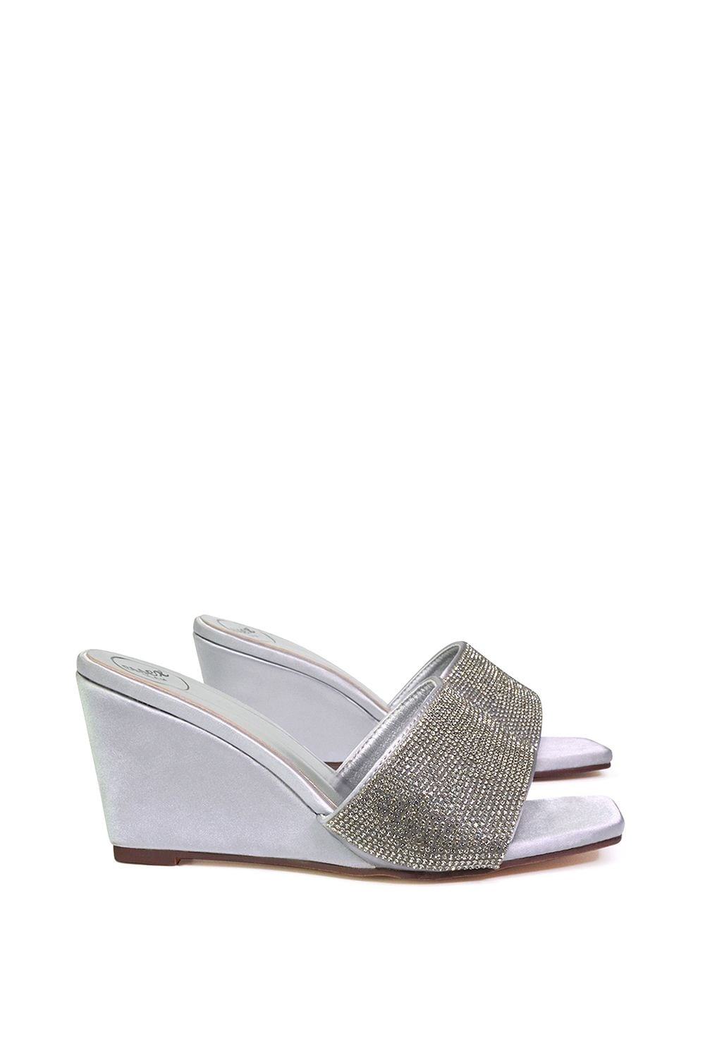 XY London 'Eliza' Slip On Mule Diamante Sandal Wedge Heels With Square Toe image 2