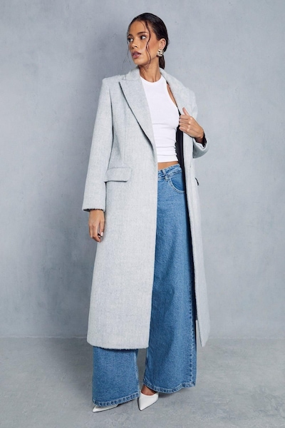 MissPap Premium Wool Look Fitted Maxi Coat Light Grey