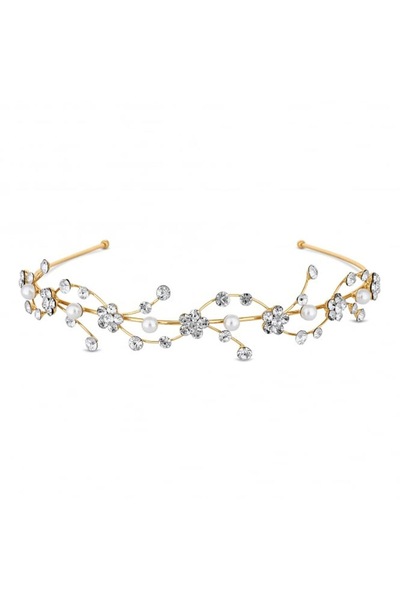 Jon Richard Gold Floral Pearl Wave Headband - Gift Pouch