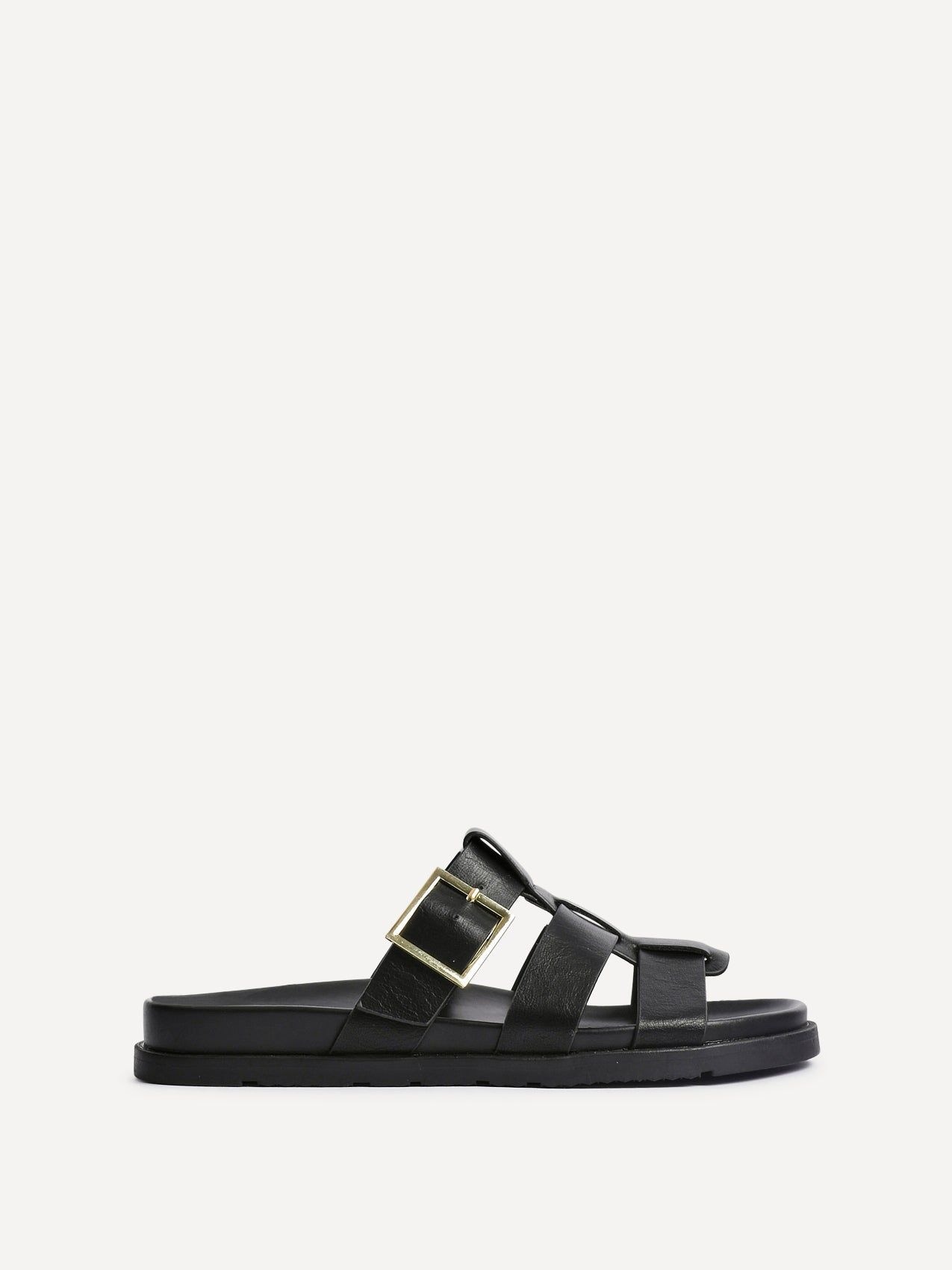 Linzi Restore Black Faux Leather Slip-On Gladiator Sandals