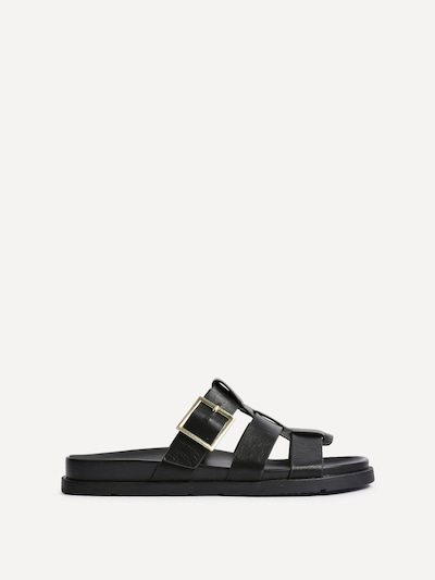 Linzi Restore Black Faux Leather Gladiator Slip-On Sandal