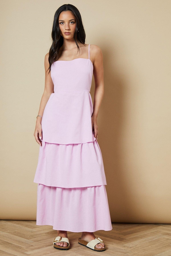 Oasis Tie Back Tiered Maxi Dress Soft Pink