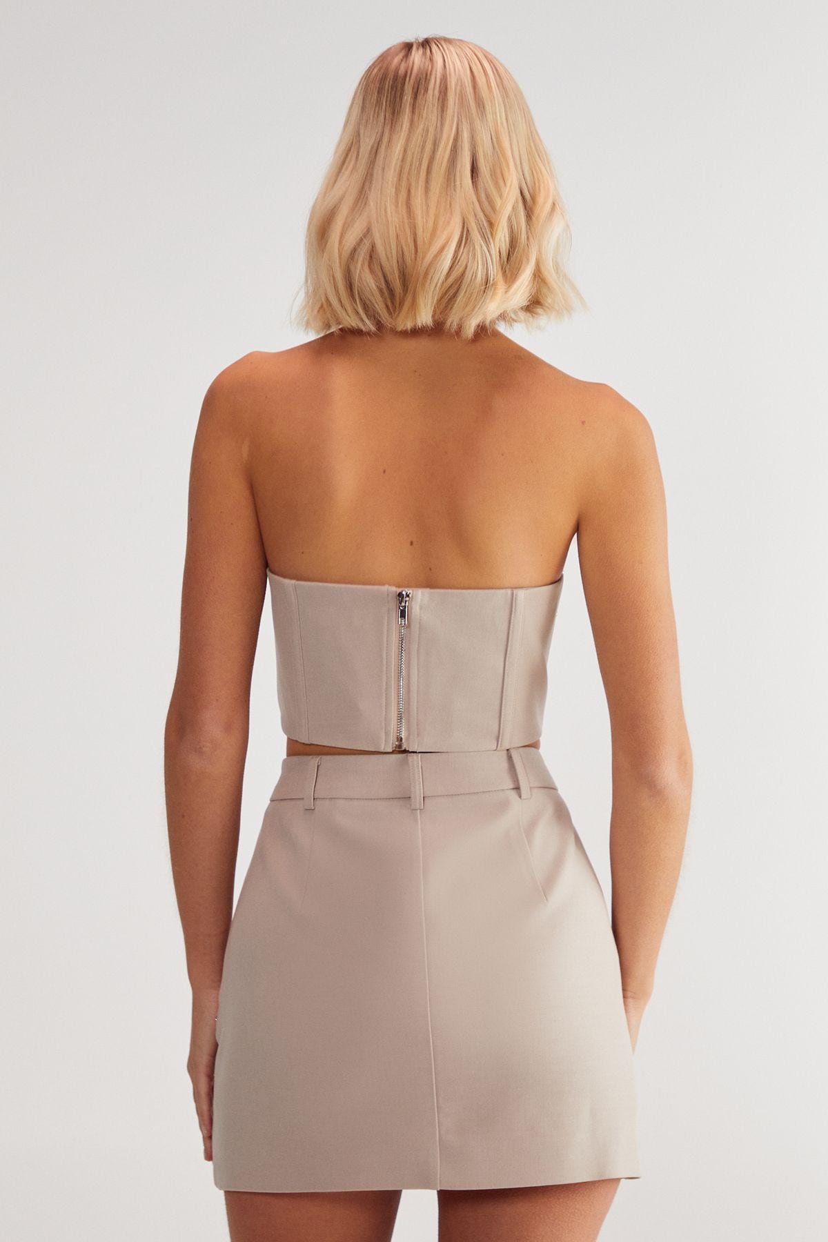 NastyGal Premium Tailored Studded Mini Skirt Nude image 3