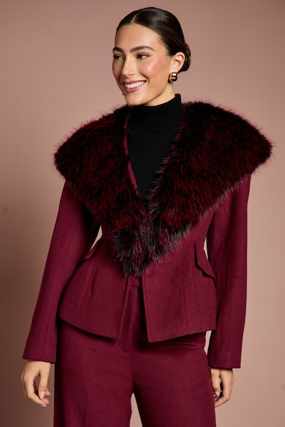 Coast Lisa Tan Fur Trim Premium Jacket With Wadding Burgundy