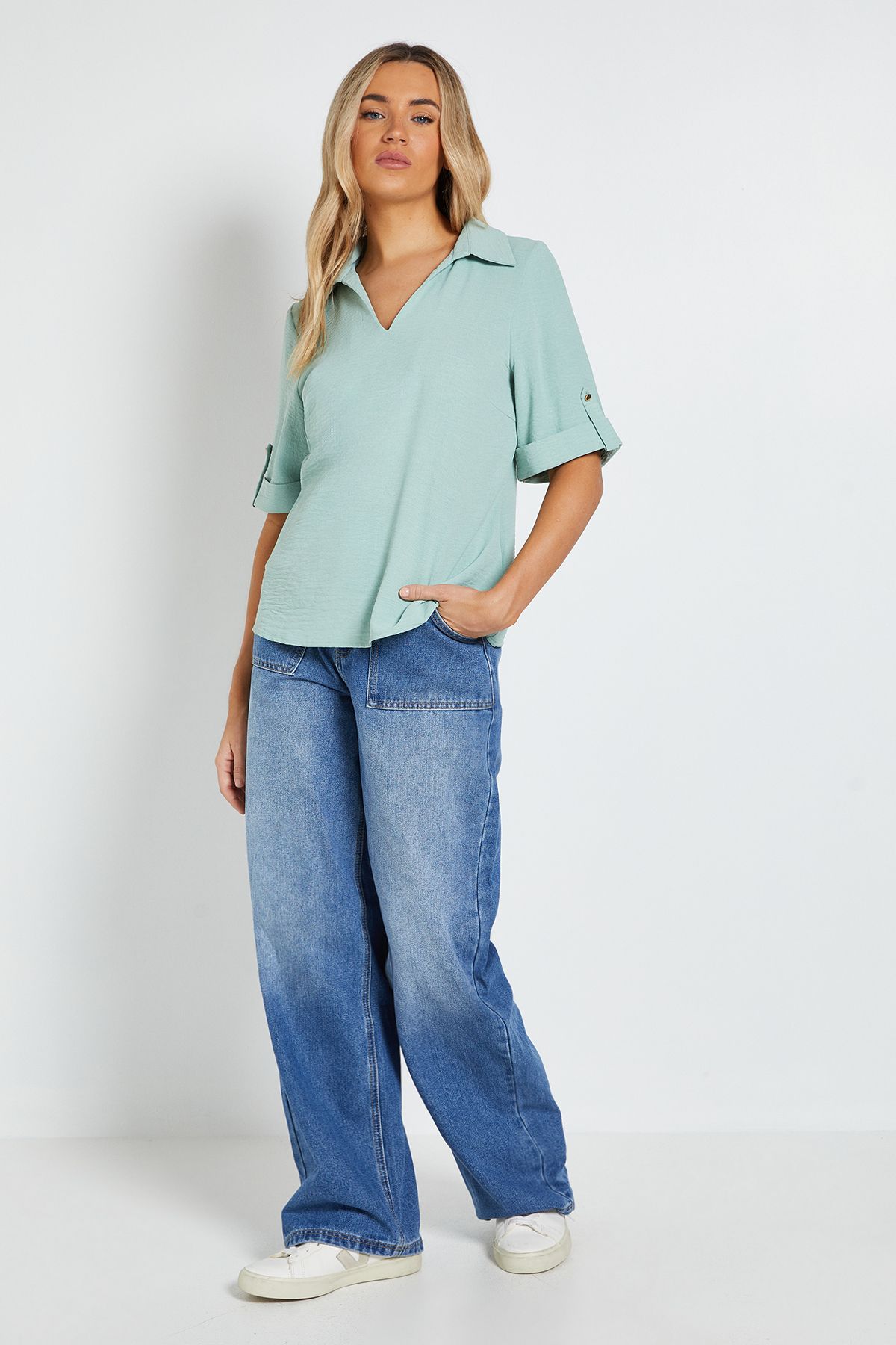 Dorothy Perkins Relaxed Collar Shirt With Tab Sleeve Sage image 2
