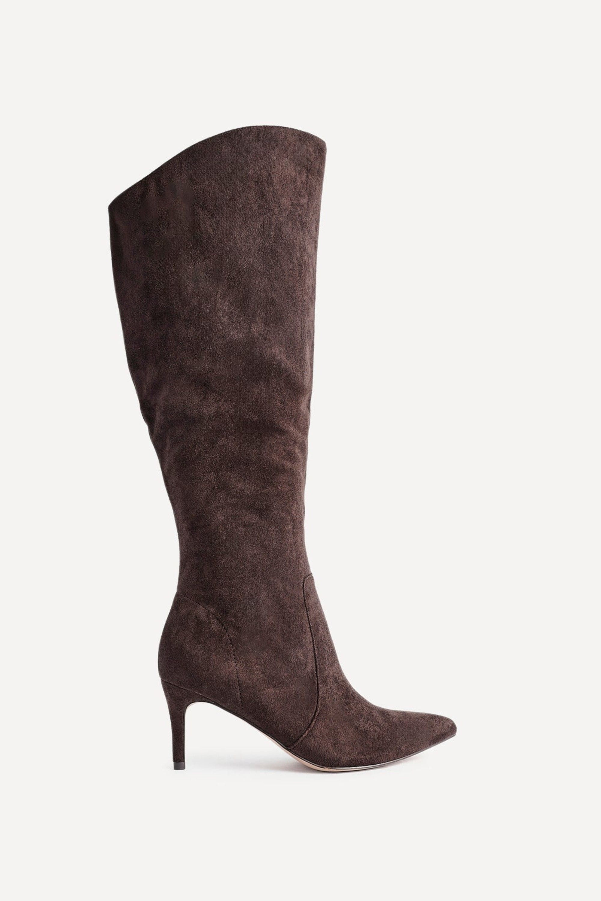 Linzi Ambition Brown Faux Suede Assymetric High Leg Stiletto Boot