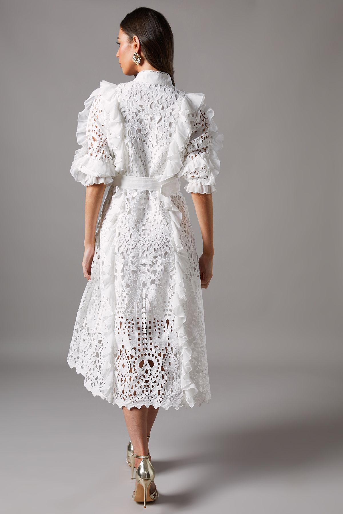 Coast Lace Ruffle Shirt Dress With Tie White image 3