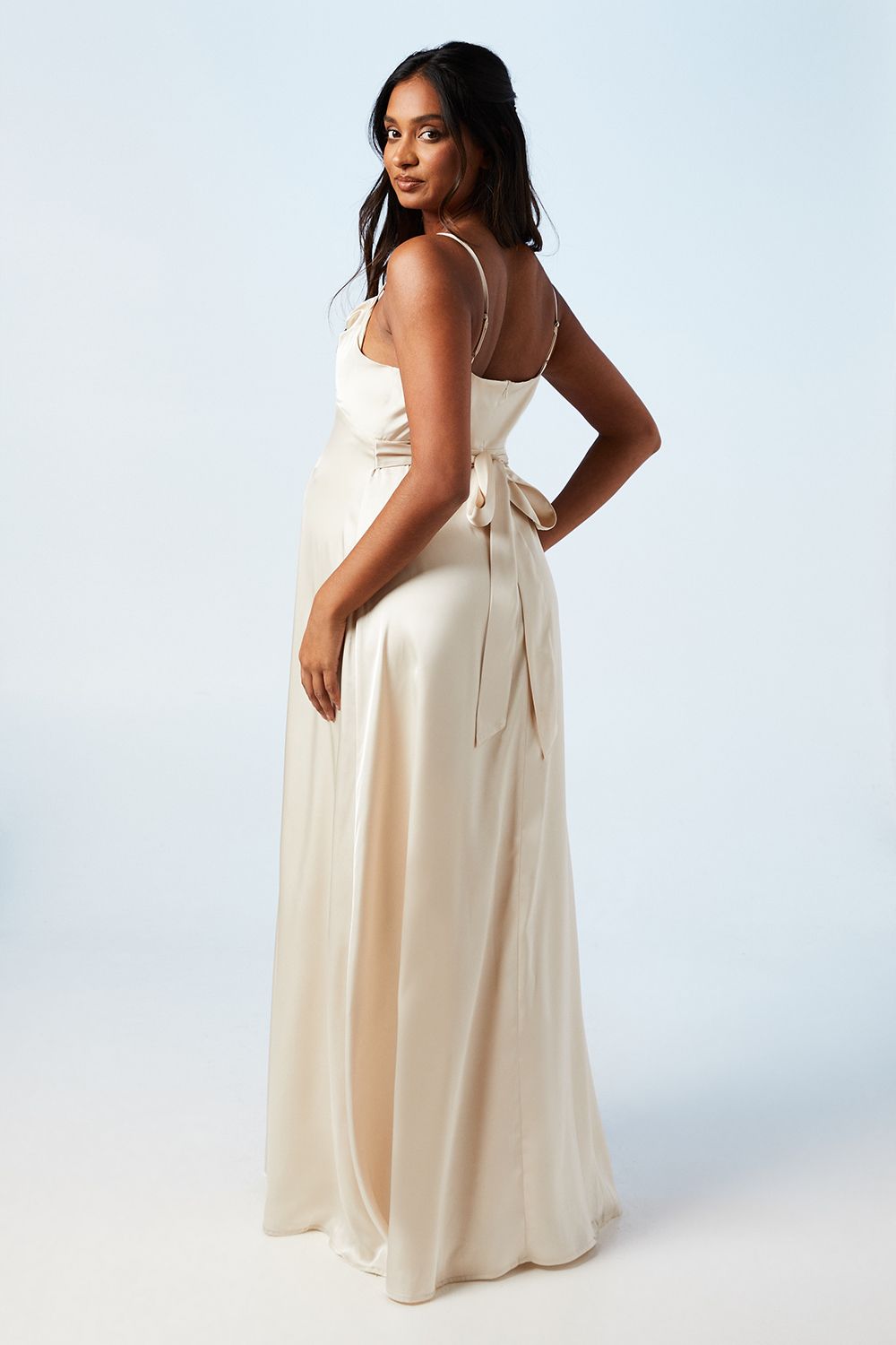 Coast Maternity Strappy Cowl Satin Bridesmaid Maxi Dress Champagne image 3