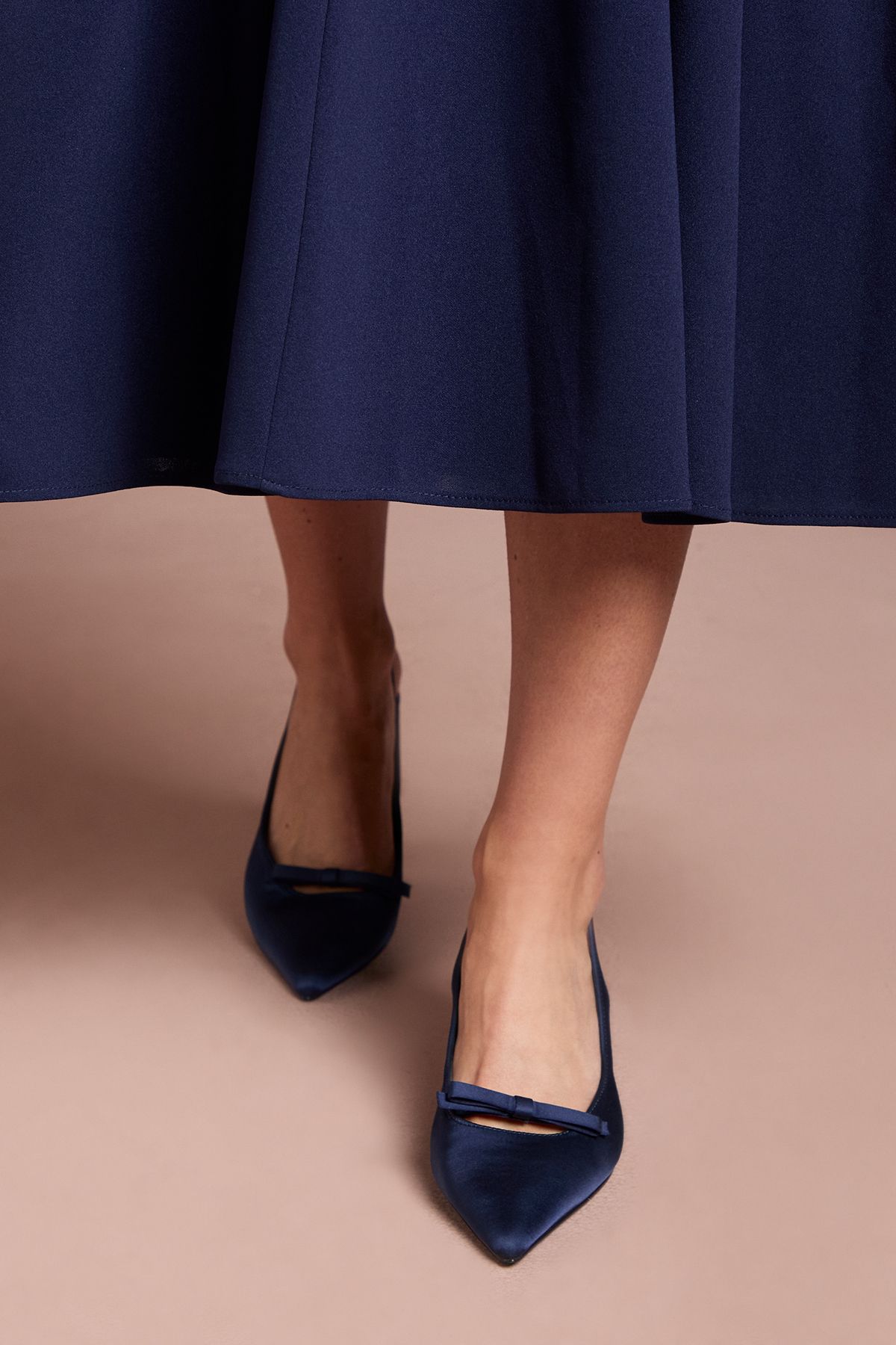 Coast Riley Satin Bow Detail Slingback Medium Block Heel Court Shoes Navy image 3