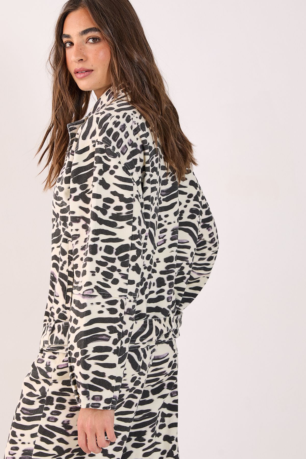 NastyGal Denim Animal Print Biker Jacket White image 4