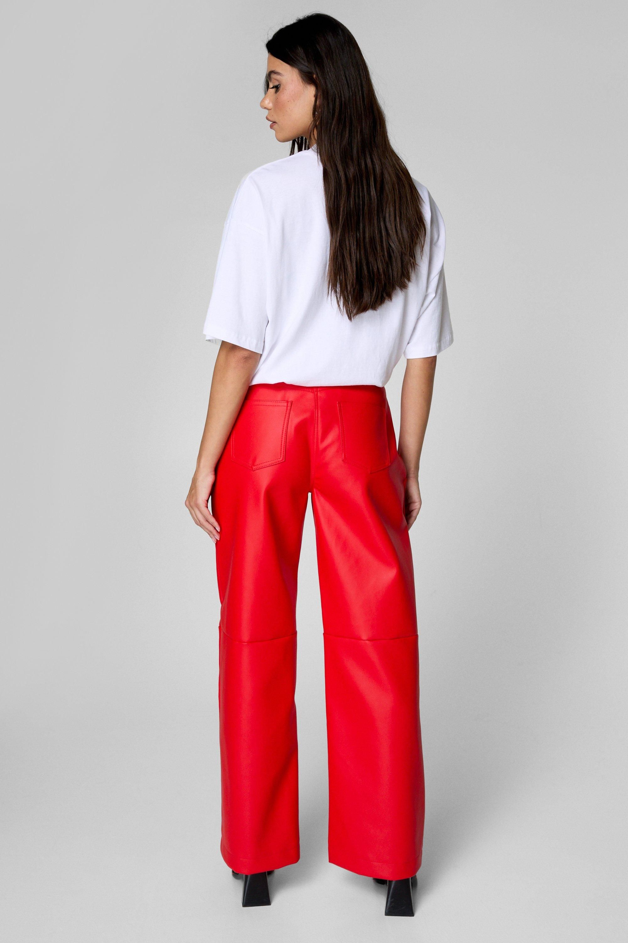 NastyGal Essentials Faux Leather Trouser Red image 4