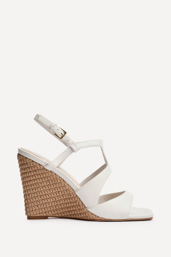 Linzi Dolce Ivory Faux Leather Link Design Raffia Platform Wedge