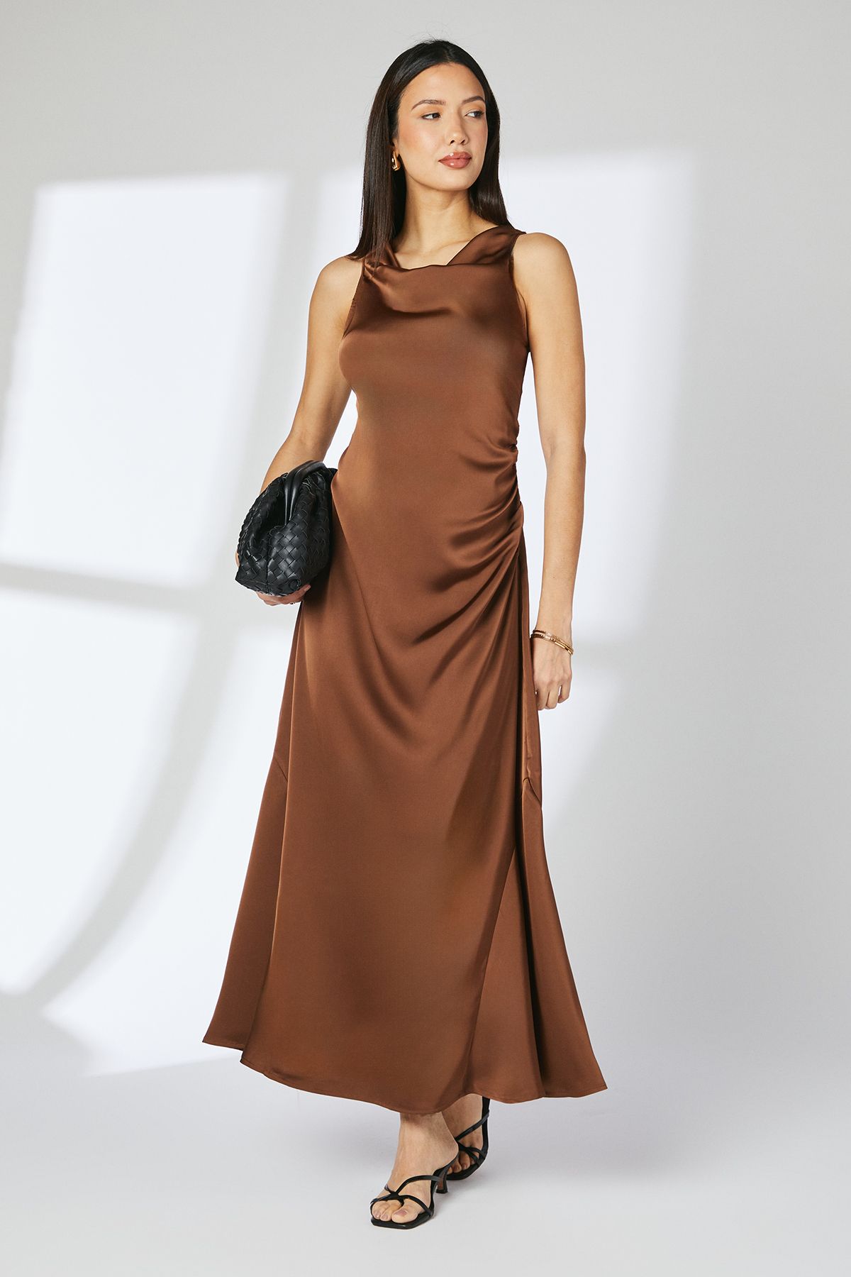 Principles Brown Occasion Satin Cowl Neck Midi Dress Chocolate image 1