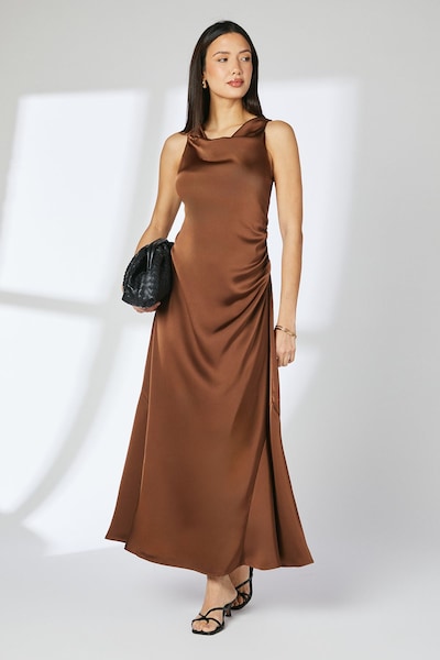 Principles Brown Occasion Satin Cowl Neck Midi Dress Chocolate