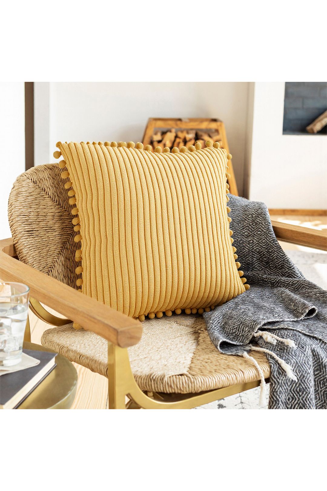 Living and Home Polyester Cushion Cover with Pom-Pom Trim image 1