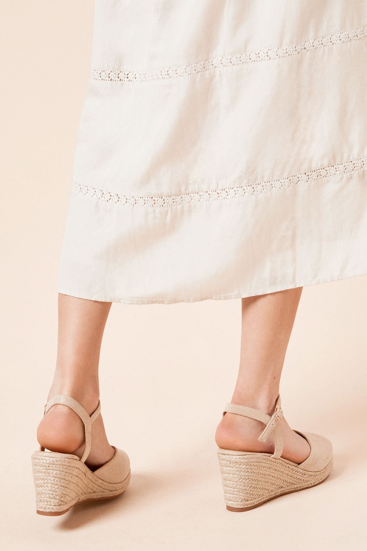 Dorothy Perkins Wide Fit Rumor Faux Suede Closed Toe Espadrille Wedge Sandals Beige image 2