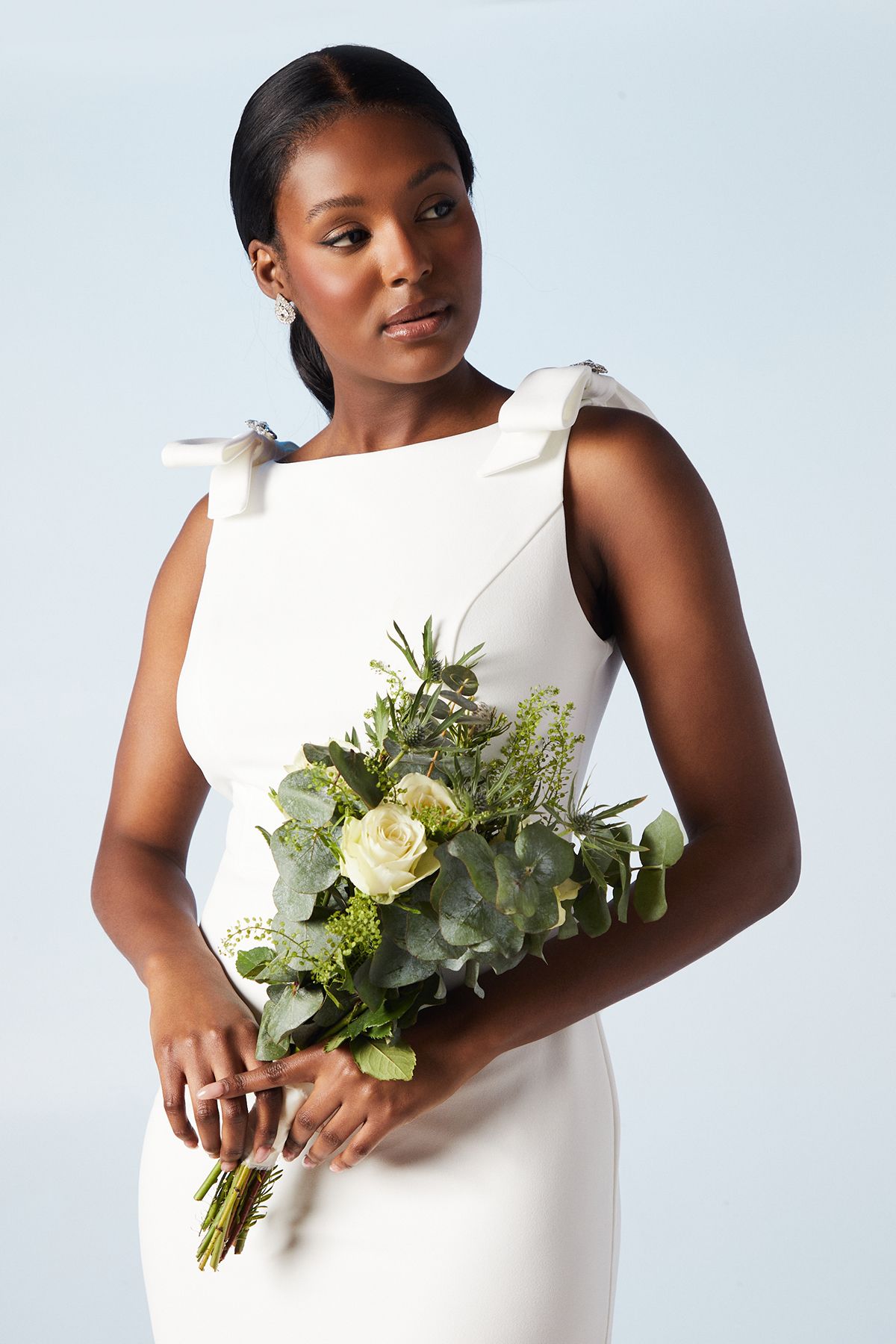 Coast Bow Shoulder Crepe Column Wedding Dress Ivory image 4