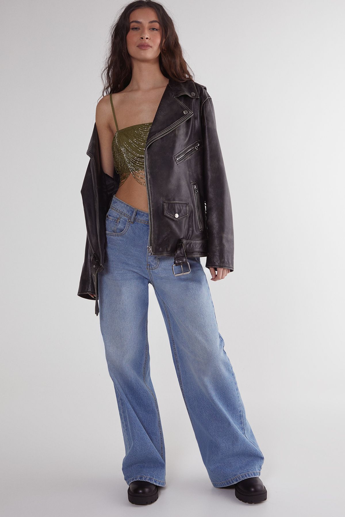 NastyGal Loop Tassel Bralet Olive image 2