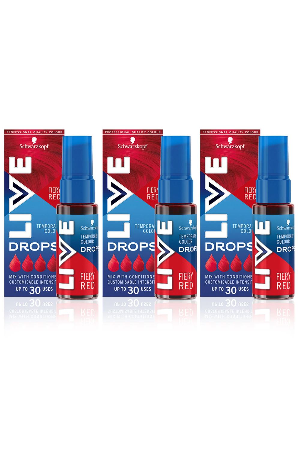 Schwarzkopf LIVE Colour Drops 'Hair Dye' Fiery Red 3 Pack image 1