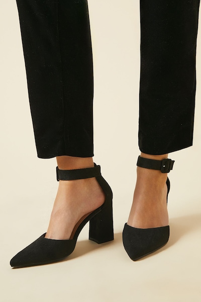 Dorothy Perkins Wide Fit Echo Buckle Detail Ankle Strap Pointed Court Shoes Natural Black