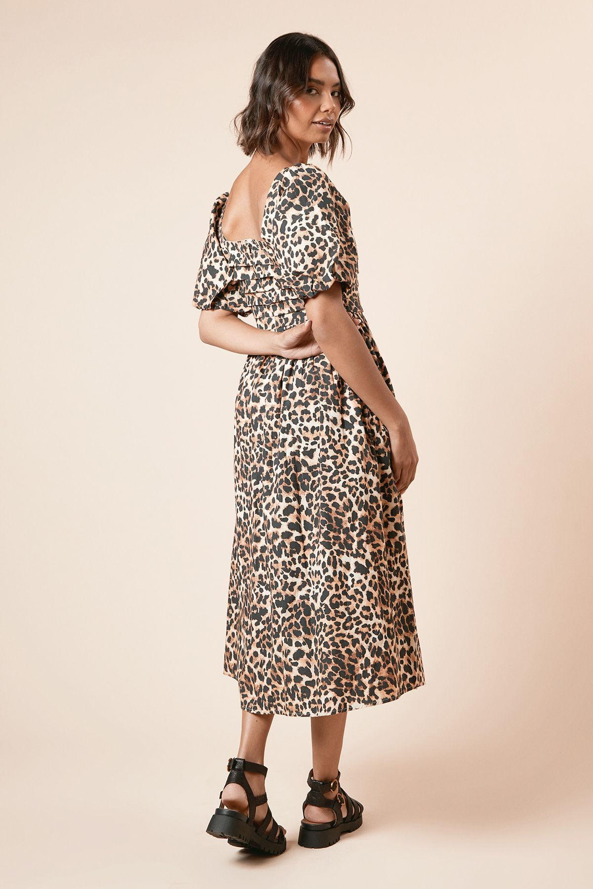 Dorothy Perkins Leopard Pleated Bodice Midi Dress Leopard image 3