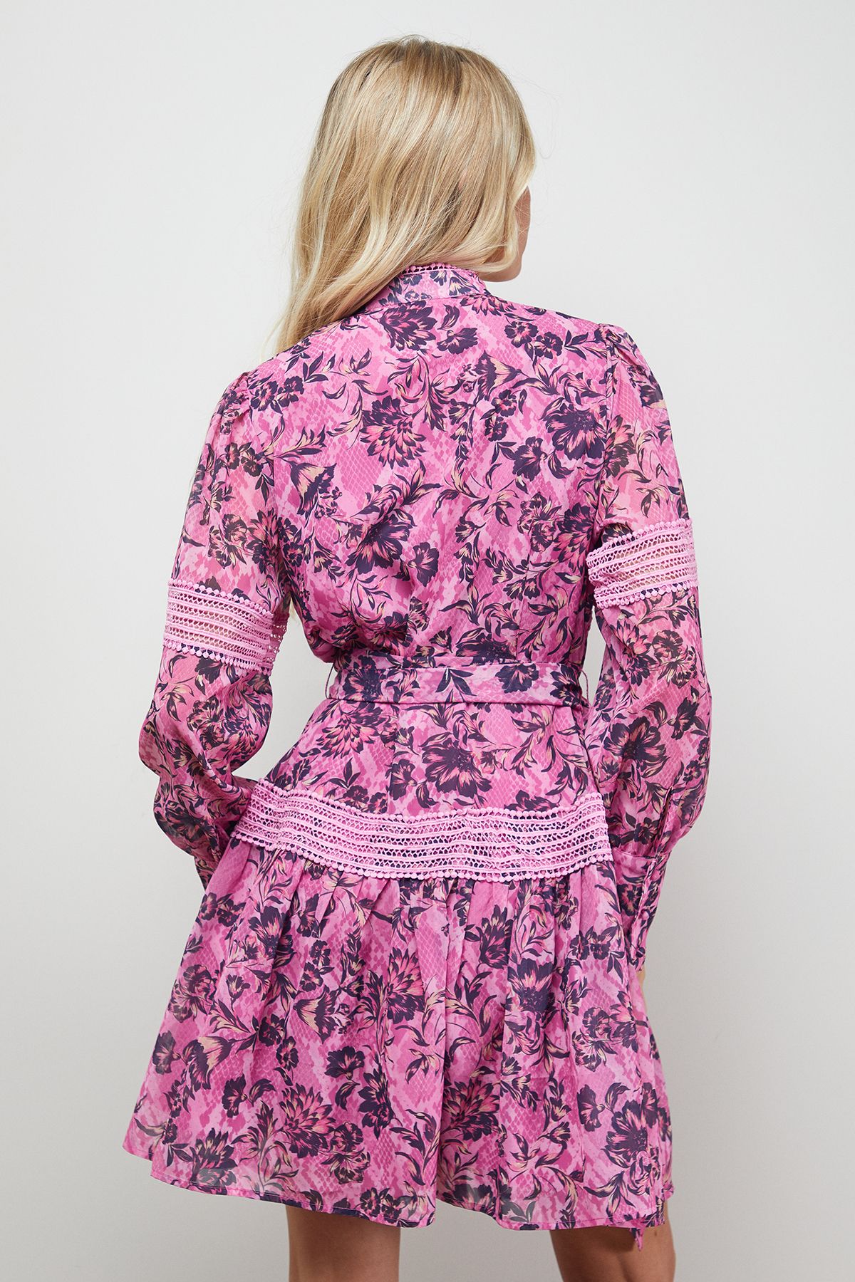 Oasis Printed Lace Detail Button Down Collarless Mini Dress Floral image 3