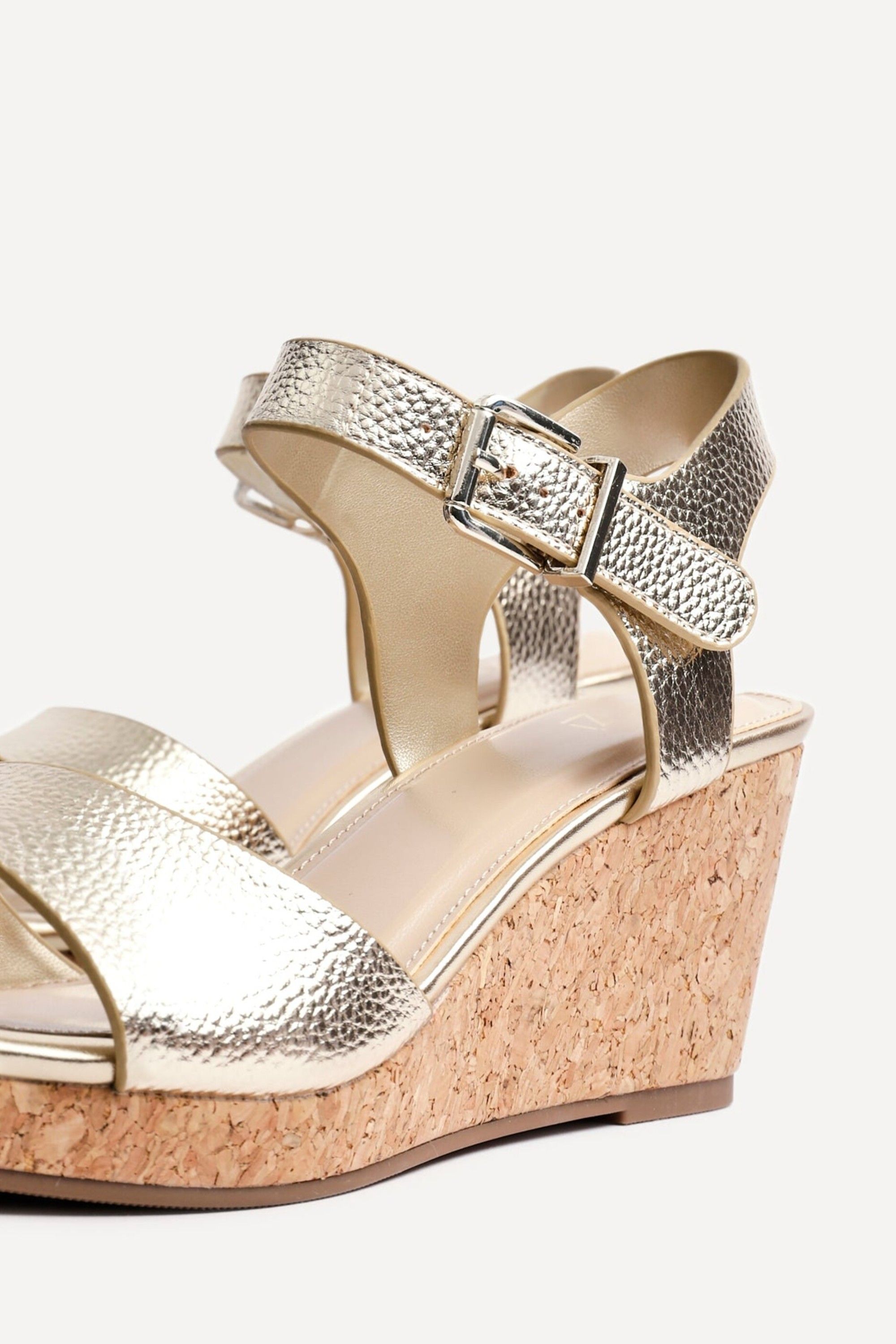 Linzi Sierra Gold Faux Leather Cork Platform Wedge image 4
