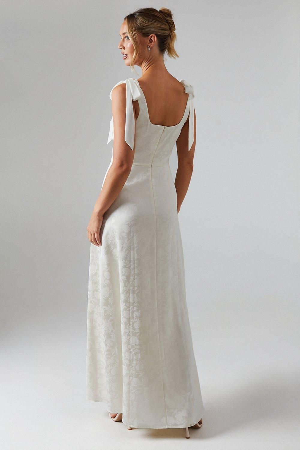 Oasis Oasis by Coast Square Neck Chiffon Tie Shoulder Satin Jacquard Bridesmaid Dress Champagne image 3