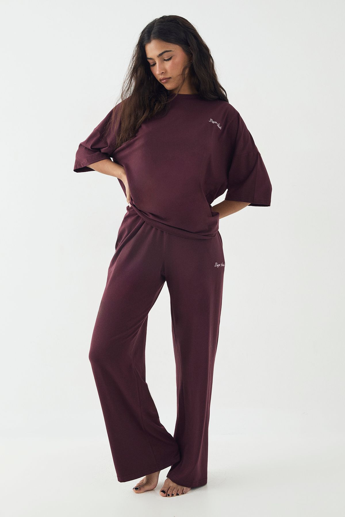 DSGN Studio DSGN Studio Lounge Supersoft Wide Leg Trouser Burgundy