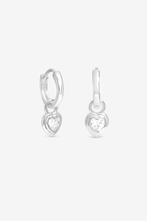 Simply Silver Sterling Silver 925 Polished and Cubic Zirconia Heart Besel Hoop Earrings