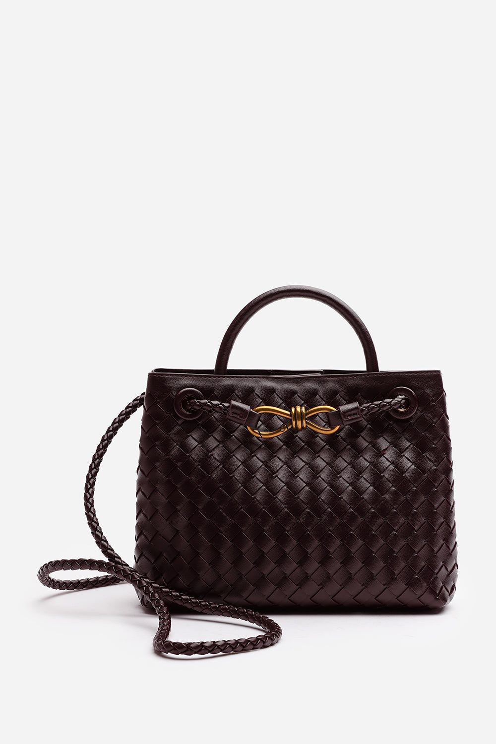 Where's That From 'Luna' Woven Leather Tote Bag With Gold Detail image 3